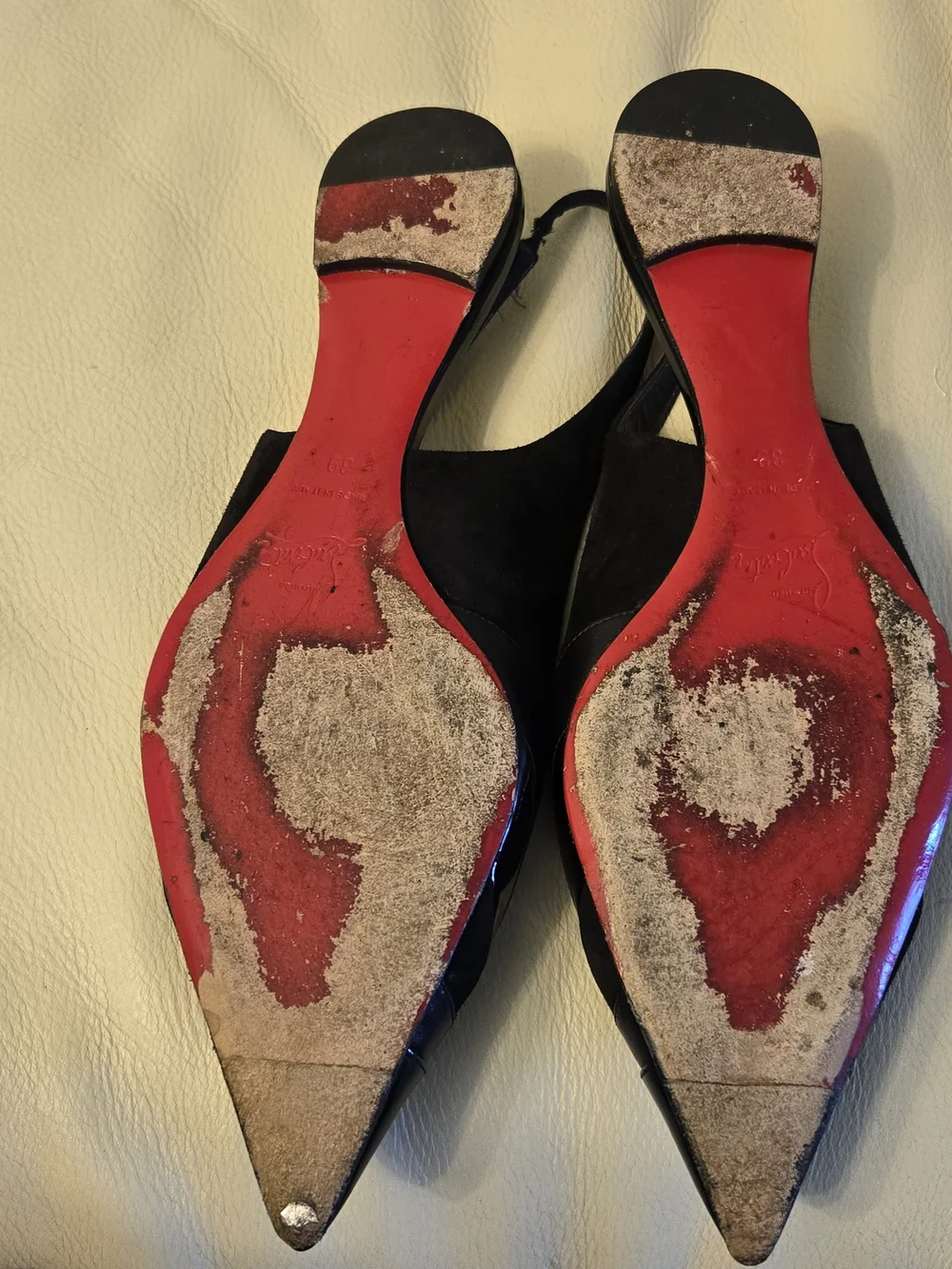 Christian Louboutin Women's Black Pointed Slingback Flats - Picture 14 of 15